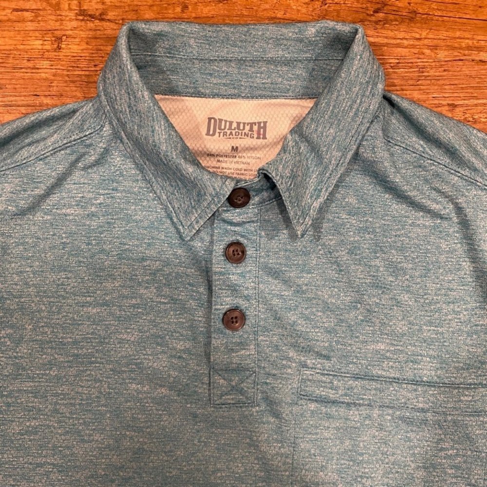 Duluth Trading Co Blue Performance Zip Pocket Short Sleeve Polo Shirt Men's Sz M